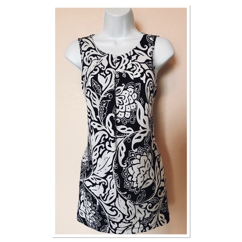 WHBM Black White Paisley Tunic Top Size XS